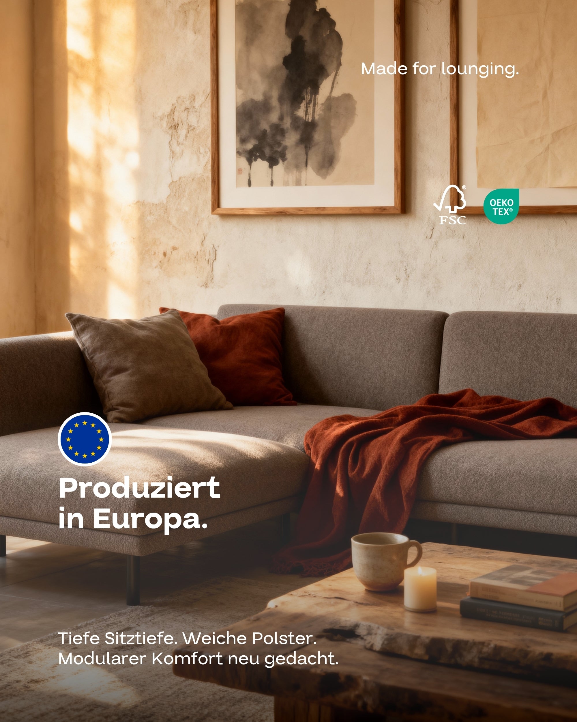 Modular sofa Aera 2.5-seater with ottoman and sleeping function