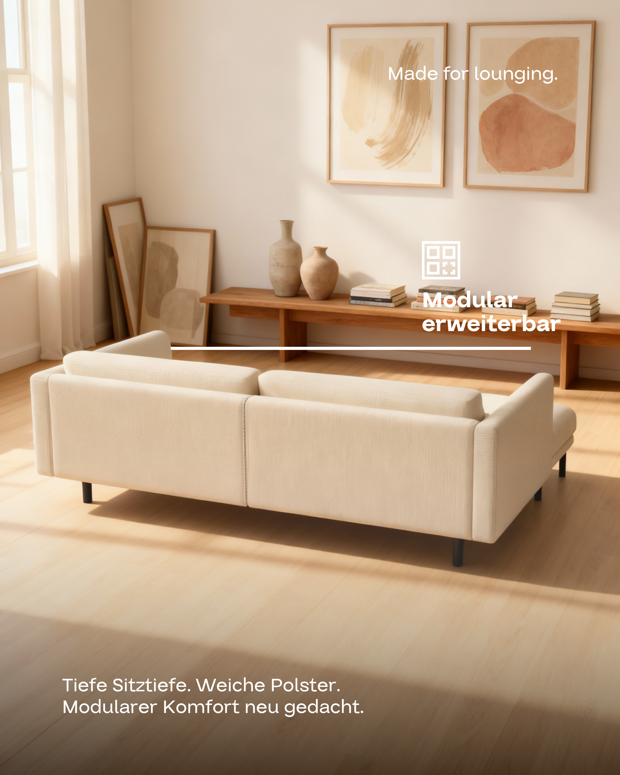 Modulares Sofa Aera 2.5-Sitzer mit Hocker und mit Schlaffunktion