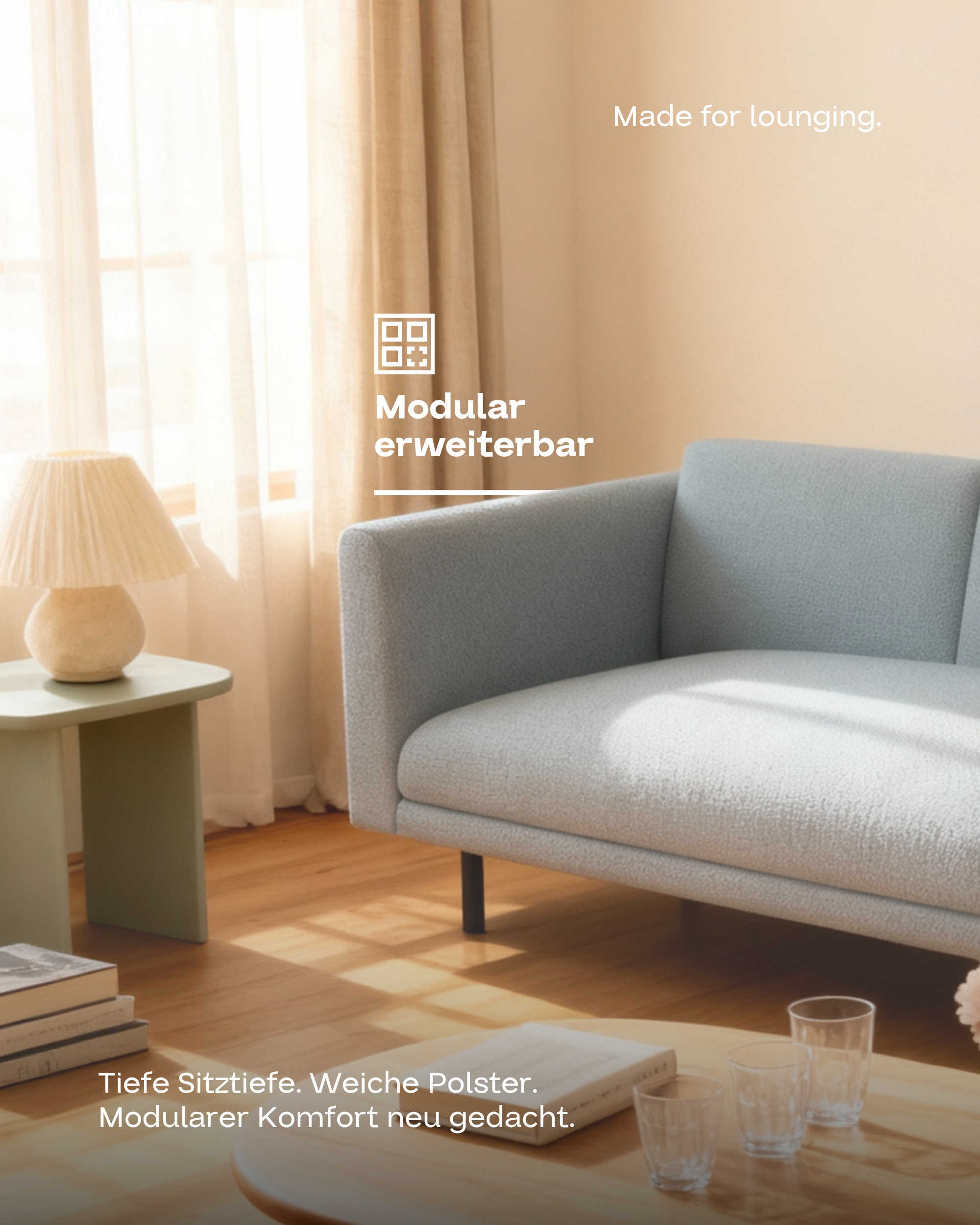 Modulares Sofa Aera 3-Sitzer mit Hocker und mit Schlaffunktion