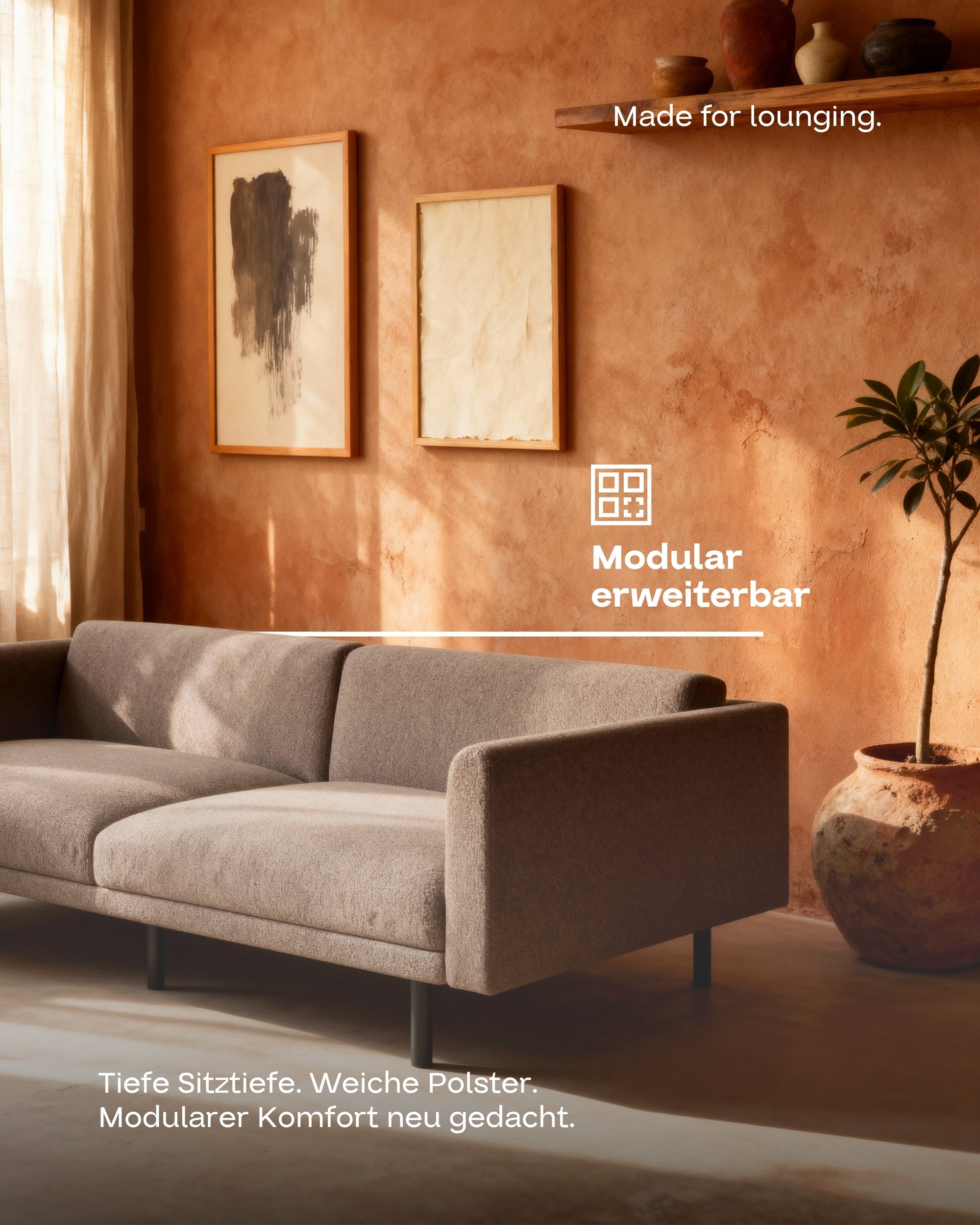 Modular sofa Aera 2.5-seater with ottoman and sleeping function
