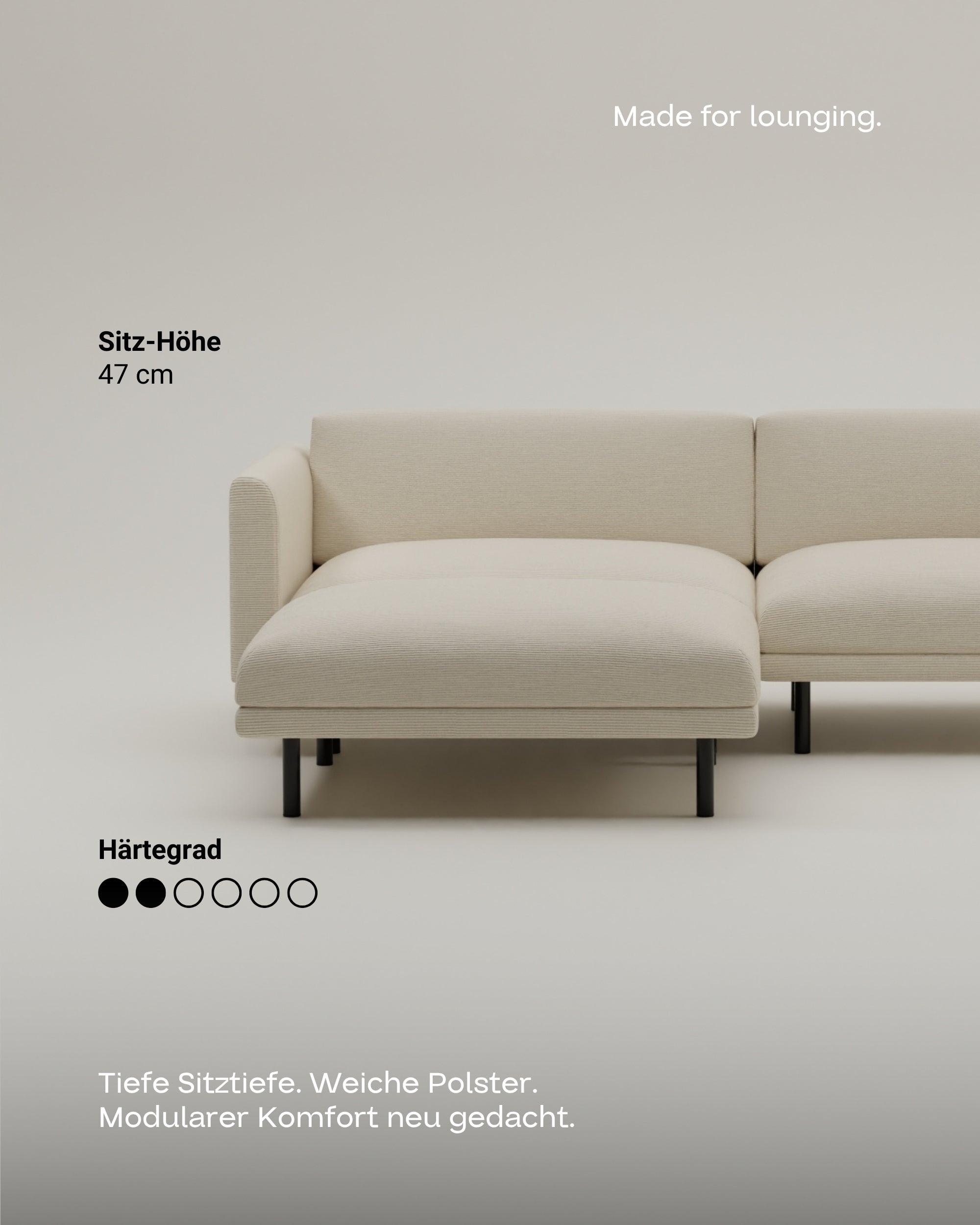 Modular sofa Aera 2.5-seater with ottoman and sleeping function