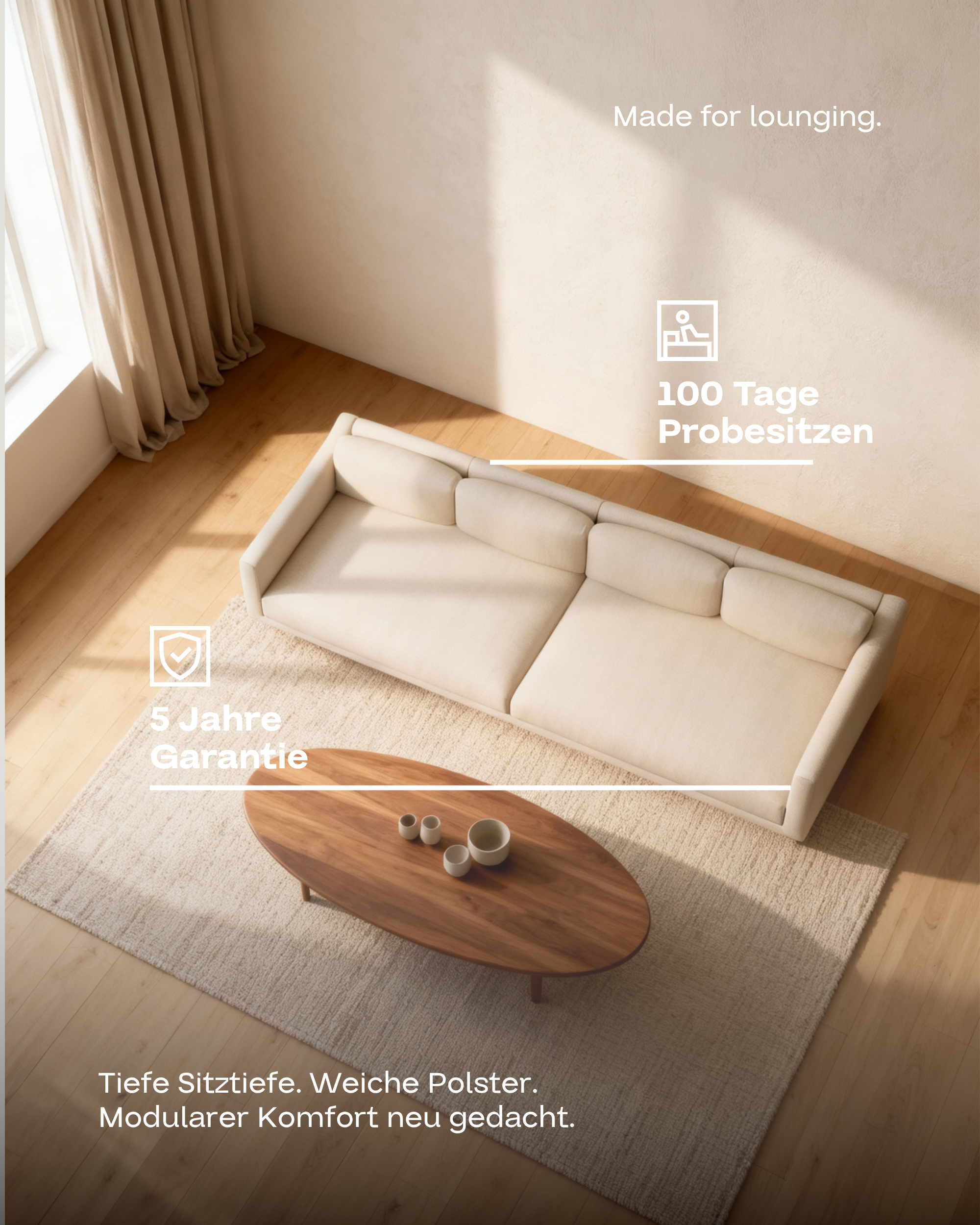 Modulares Sofa Aera 3-Sitzer mit Hocker und mit Schlaffunktion