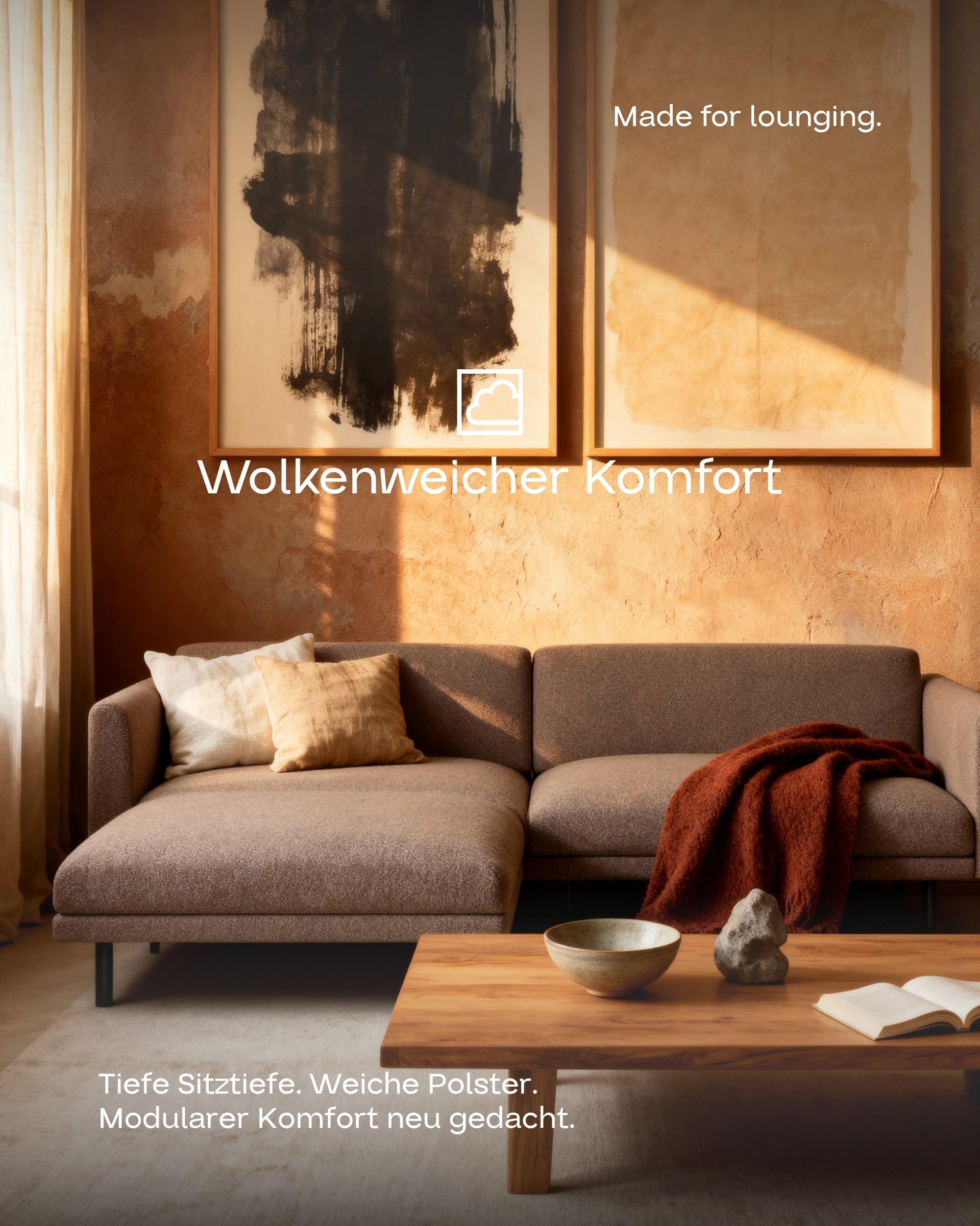 Modular sofa Aera 2.5-seater with ottoman and sleeping function