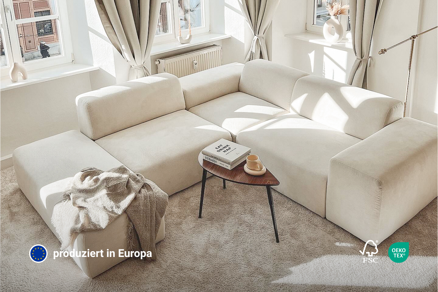 Stoffbezug - Modulares Sofa Nina U-Form / Wohnlandschaft mit Schlaffunktion