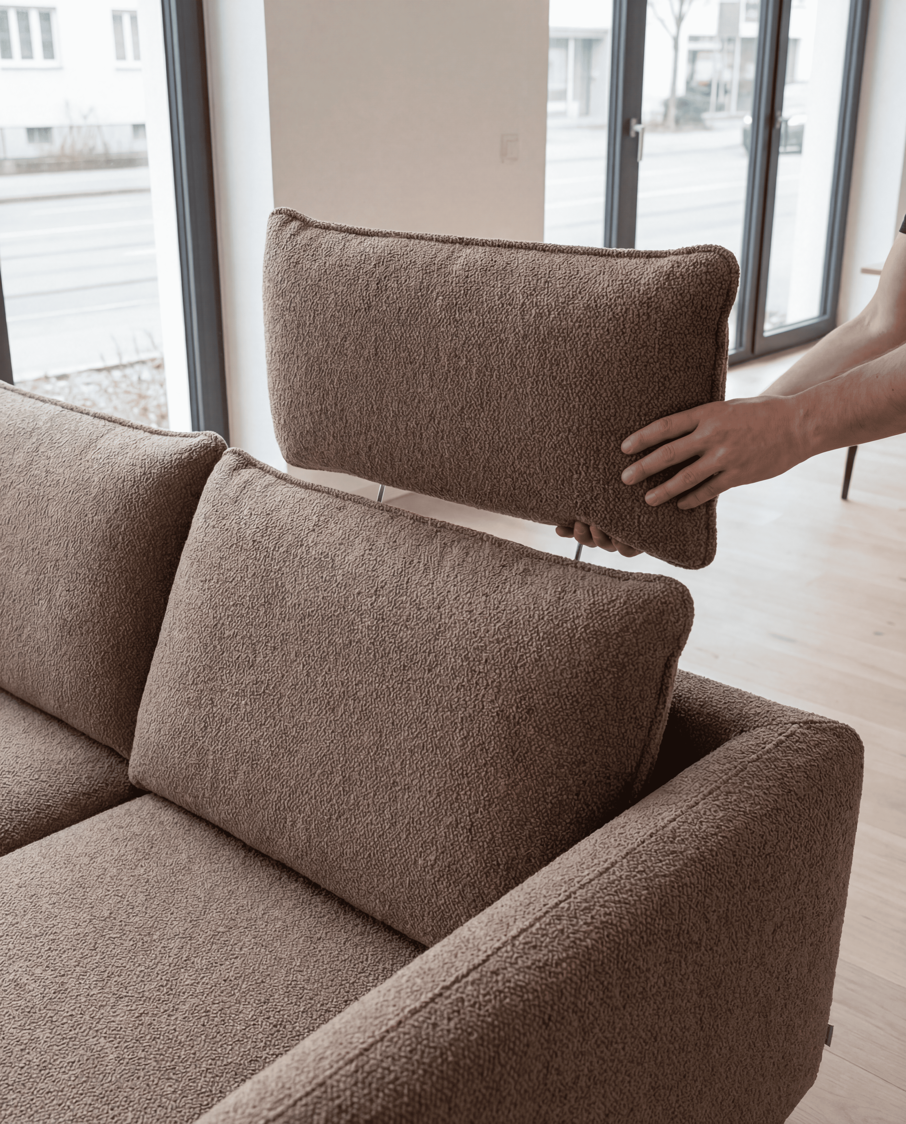 Headrest with seam
