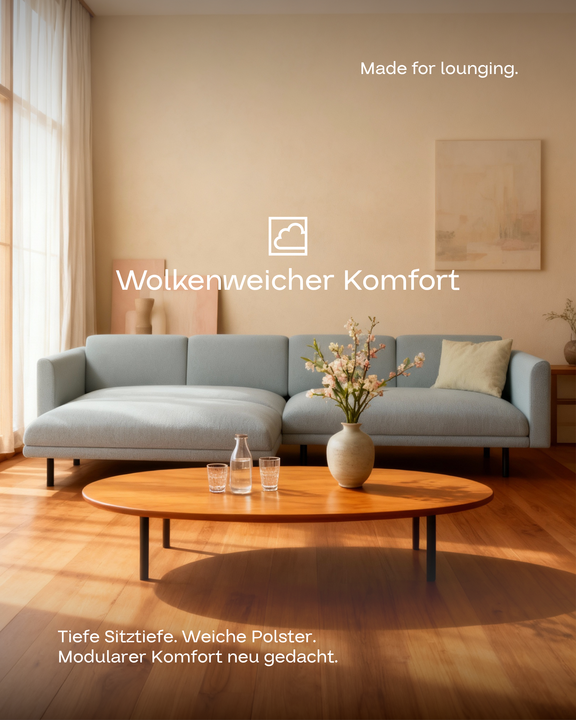 Stoffbezug - Modulares Sofa Aera 3-Sitzer mit Hocker und mit Schlaffunktion