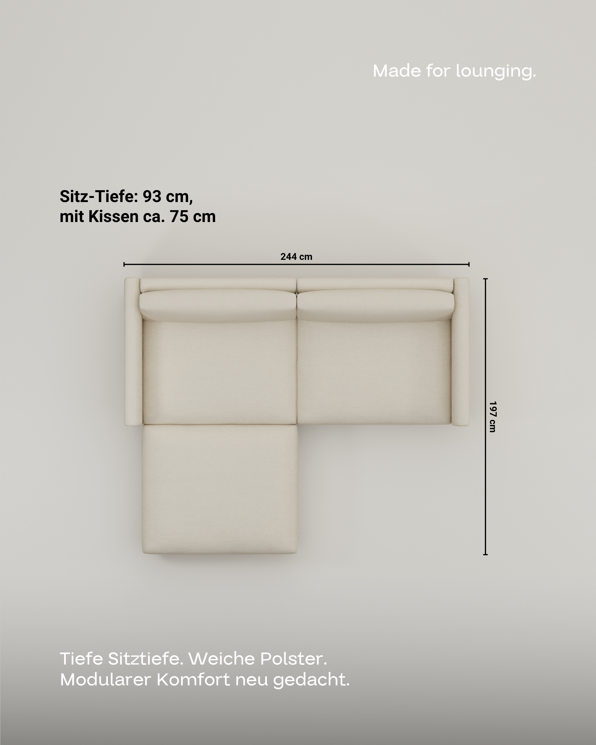 Stoffbezug - Modulares Sofa Aera 2.5-Sitzer mit Hocker und mit Schlaffunktion