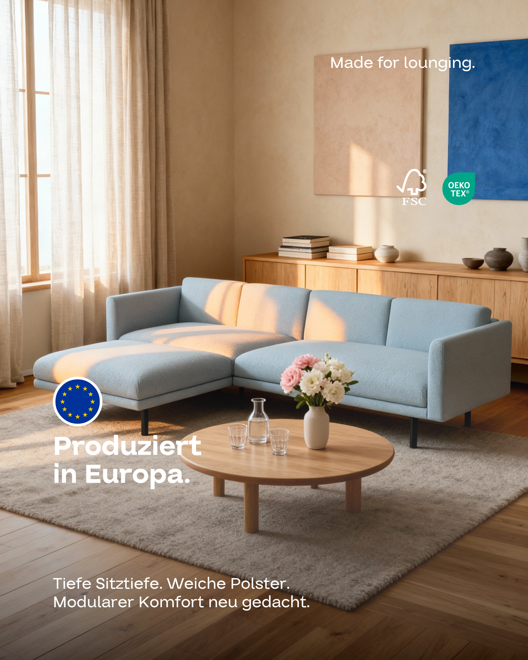 Modulares Sofa Aera 3-Sitzer mit Hocker und mit Schlaffunktion