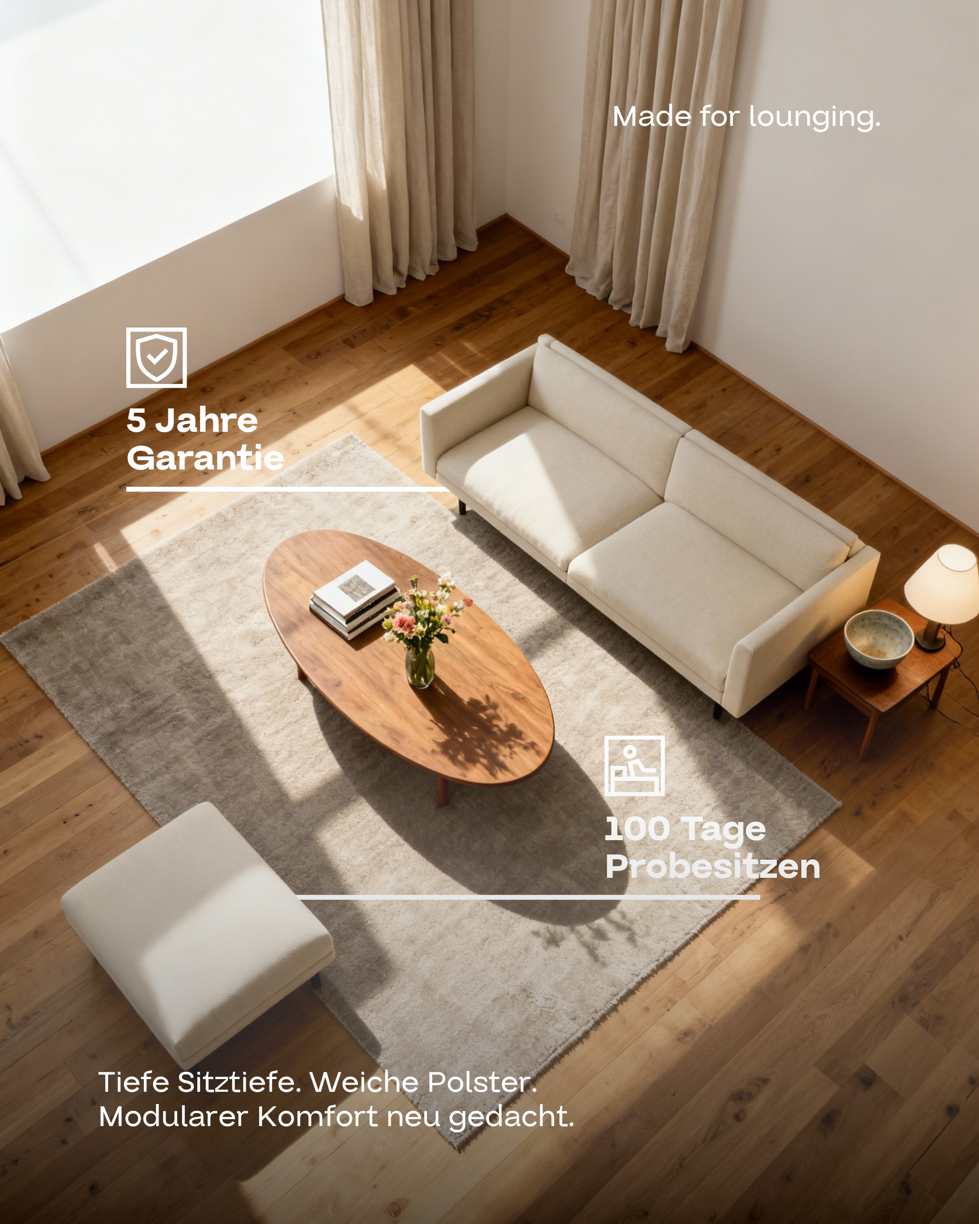 Modulares Sofa Aera 2.5-Sitzer mit Hocker und mit Schlaffunktion