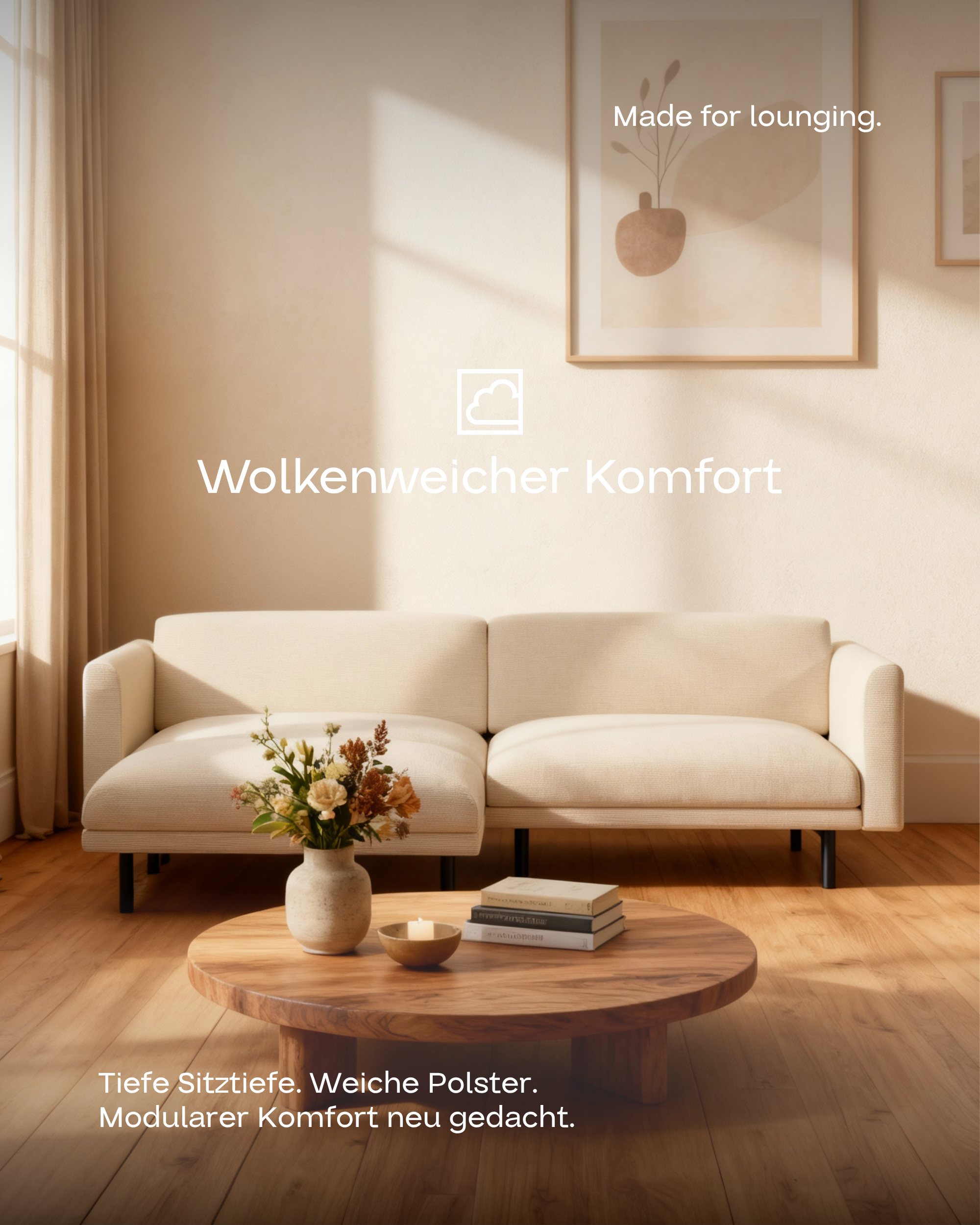 Modulares Sofa Aera 2.5-Sitzer mit Hocker und mit Schlaffunktion