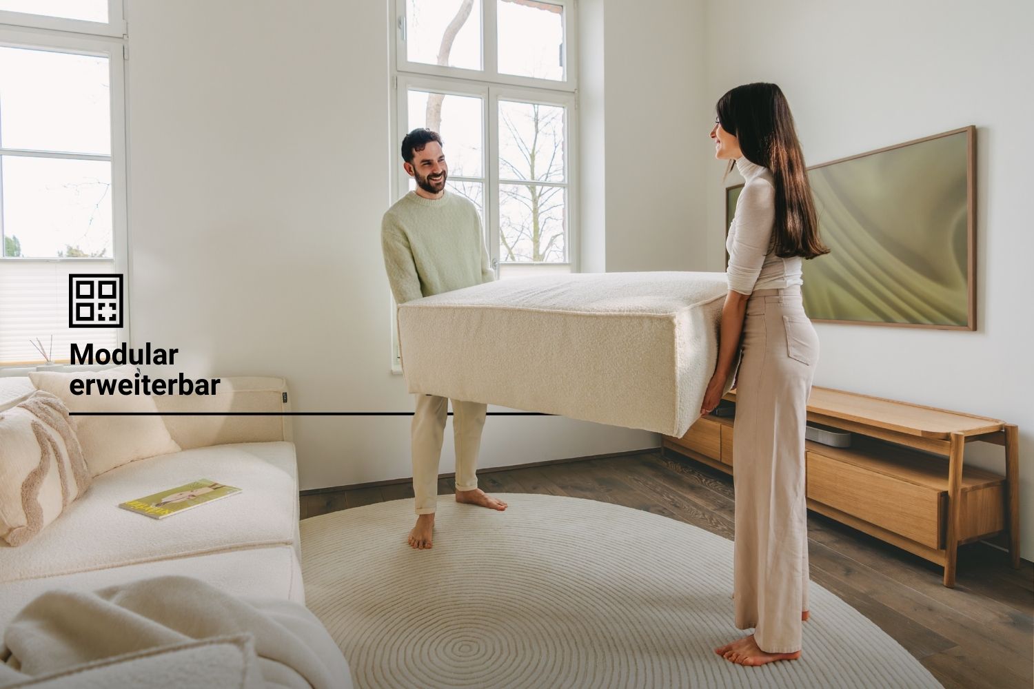 Modulares Sofa Harvey 4-Sitzer L mit Schlaffunktion
