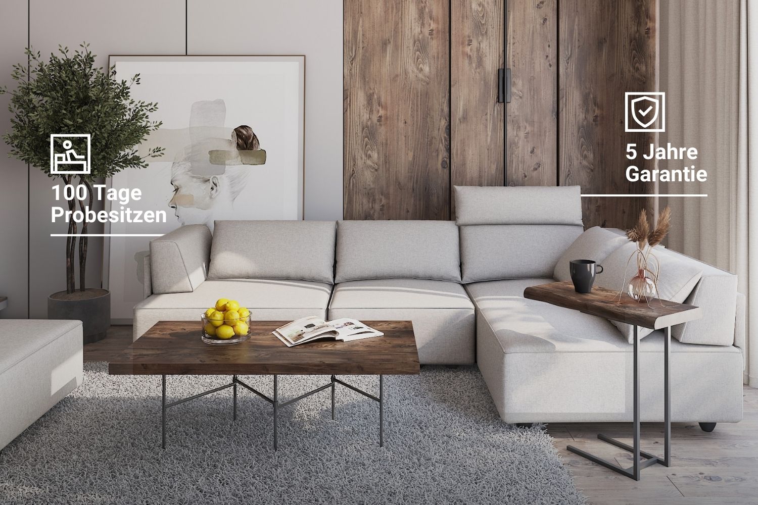 Modulares Sofa Louis 2-Sitzer mit Hocker und Schlaffunktion