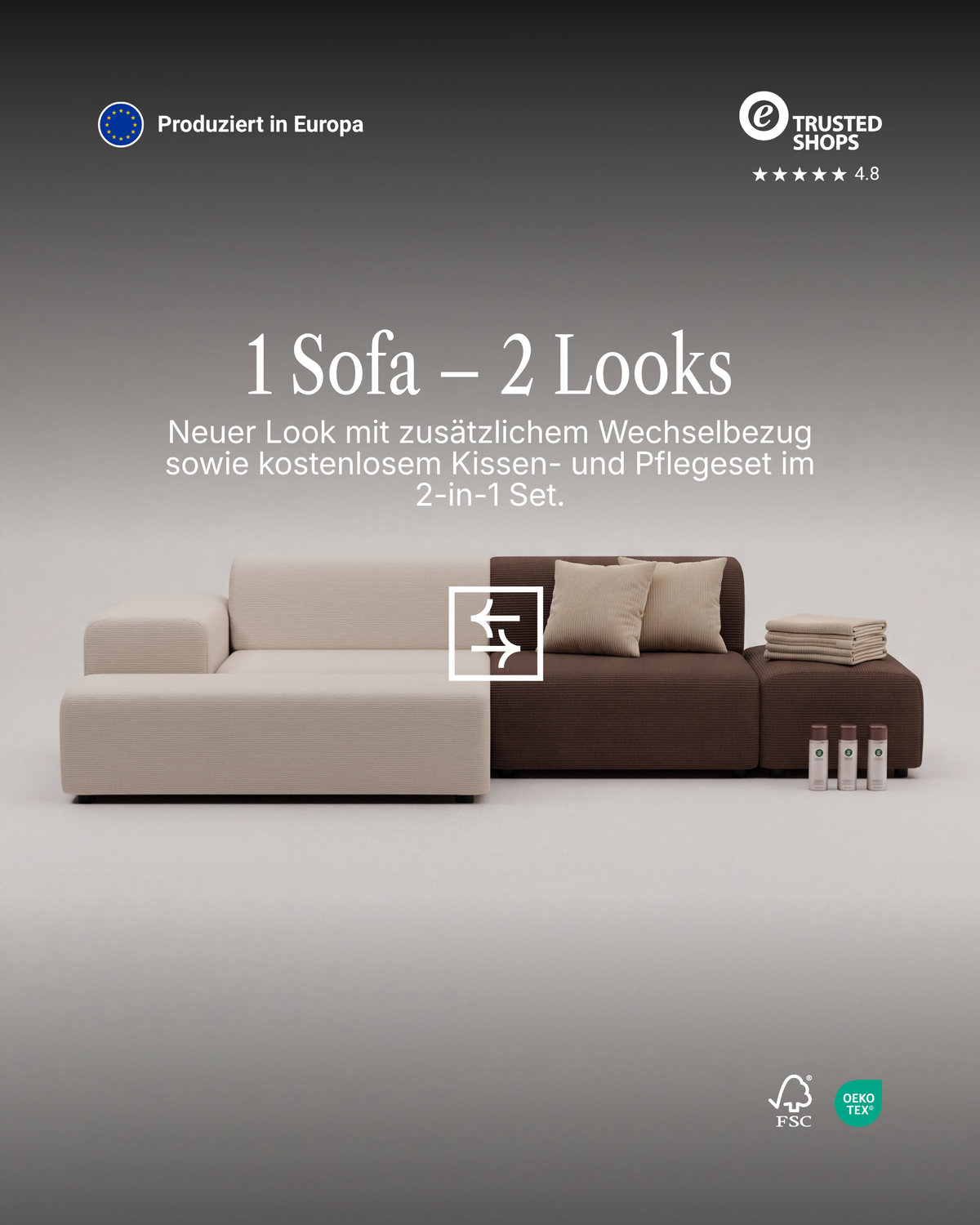 Modulares Ecksofa Nina 4-Sitzer Mini mit Schlaffunktion