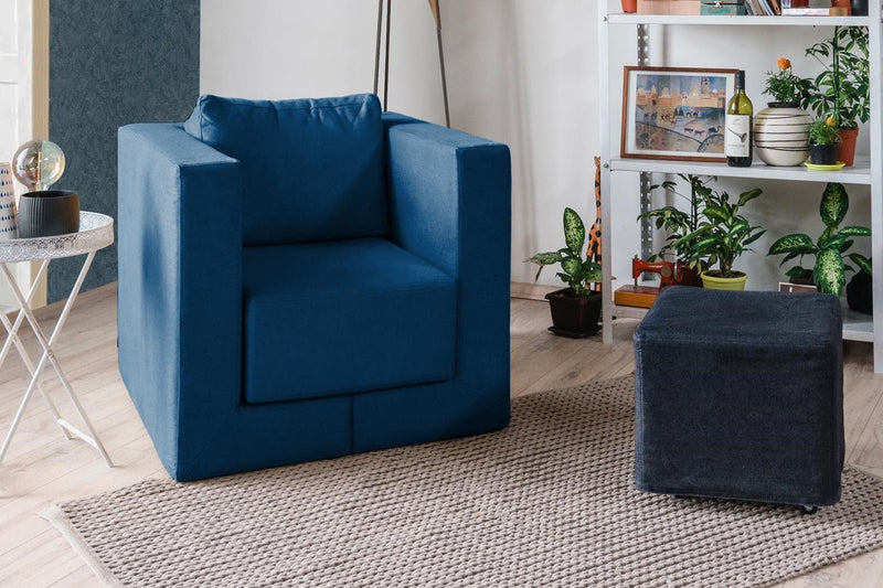 Modularer Sofa-Sessel Alex mit Schlaffunktion - Dunkel-Blau-Velare - Livom